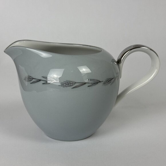 Silver Wheat Seyei China Creamer Gray w Platinum Trim Japan 3282 - Picture 8 of 11